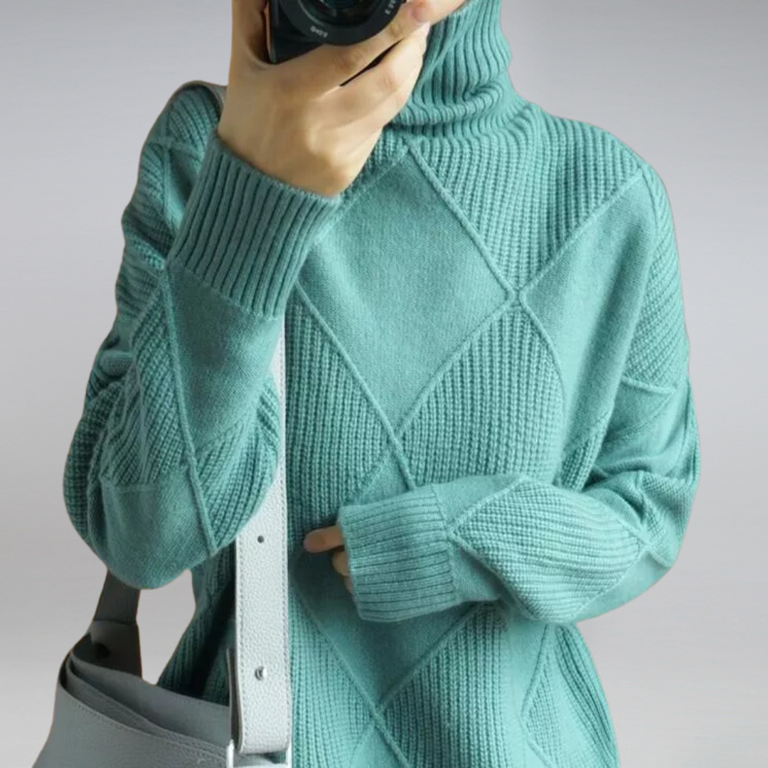 Adele Women Oversized Ribbed Turtleneck Jumper, colour: Turquoise