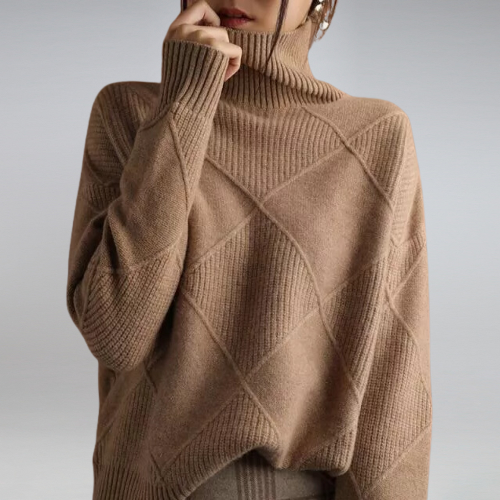 Adele Women Oversized Ribbed Turtleneck Jumper, colour: Brown