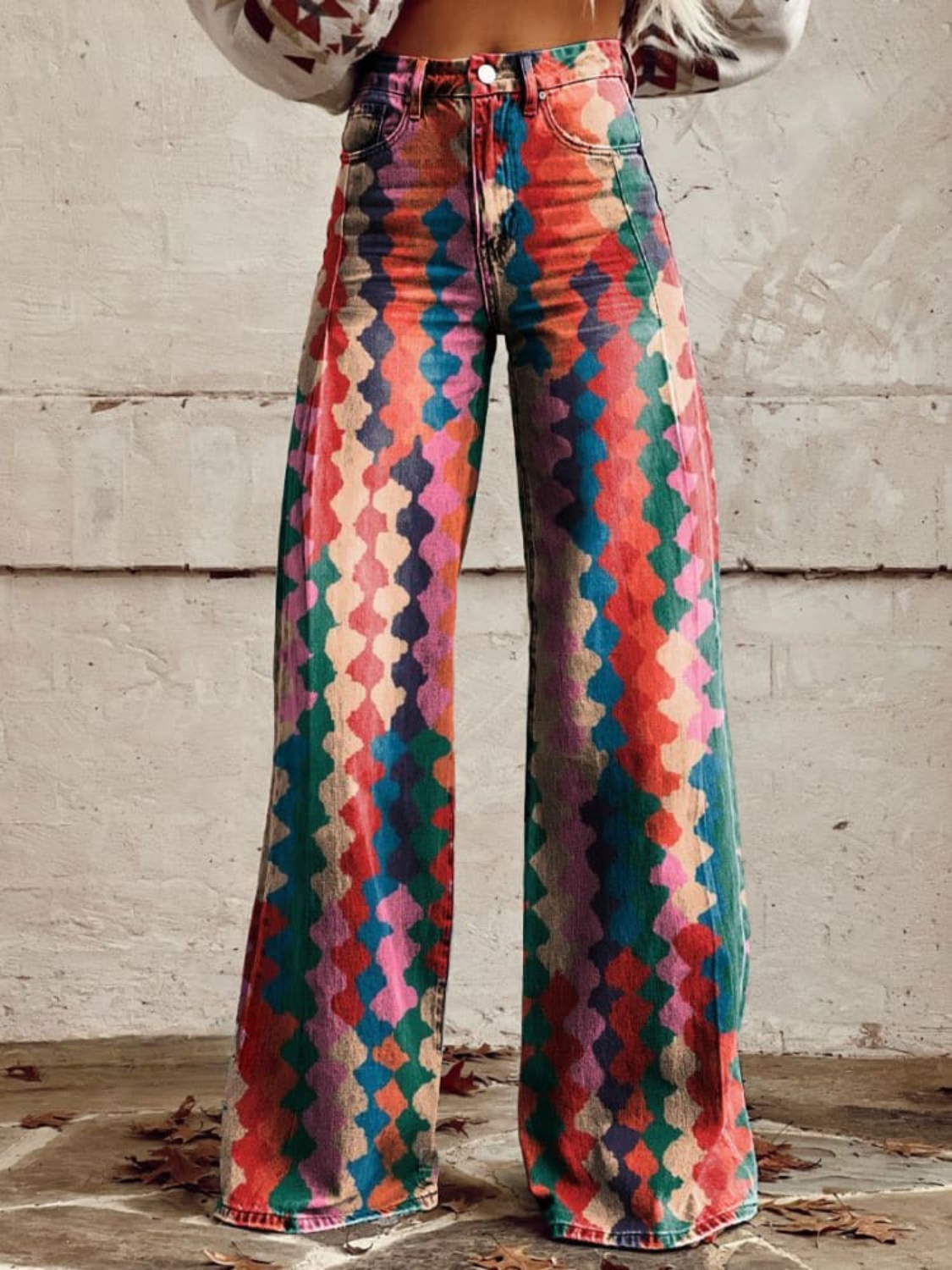 Bonnie Women Harlequin Print Wide Leg Pants