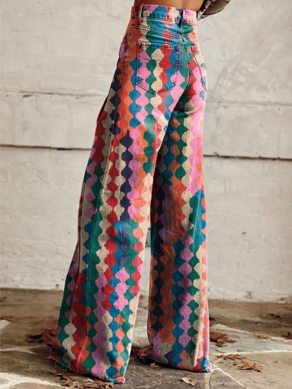 Bonnie Women Harlequin Print Wide Leg Pants