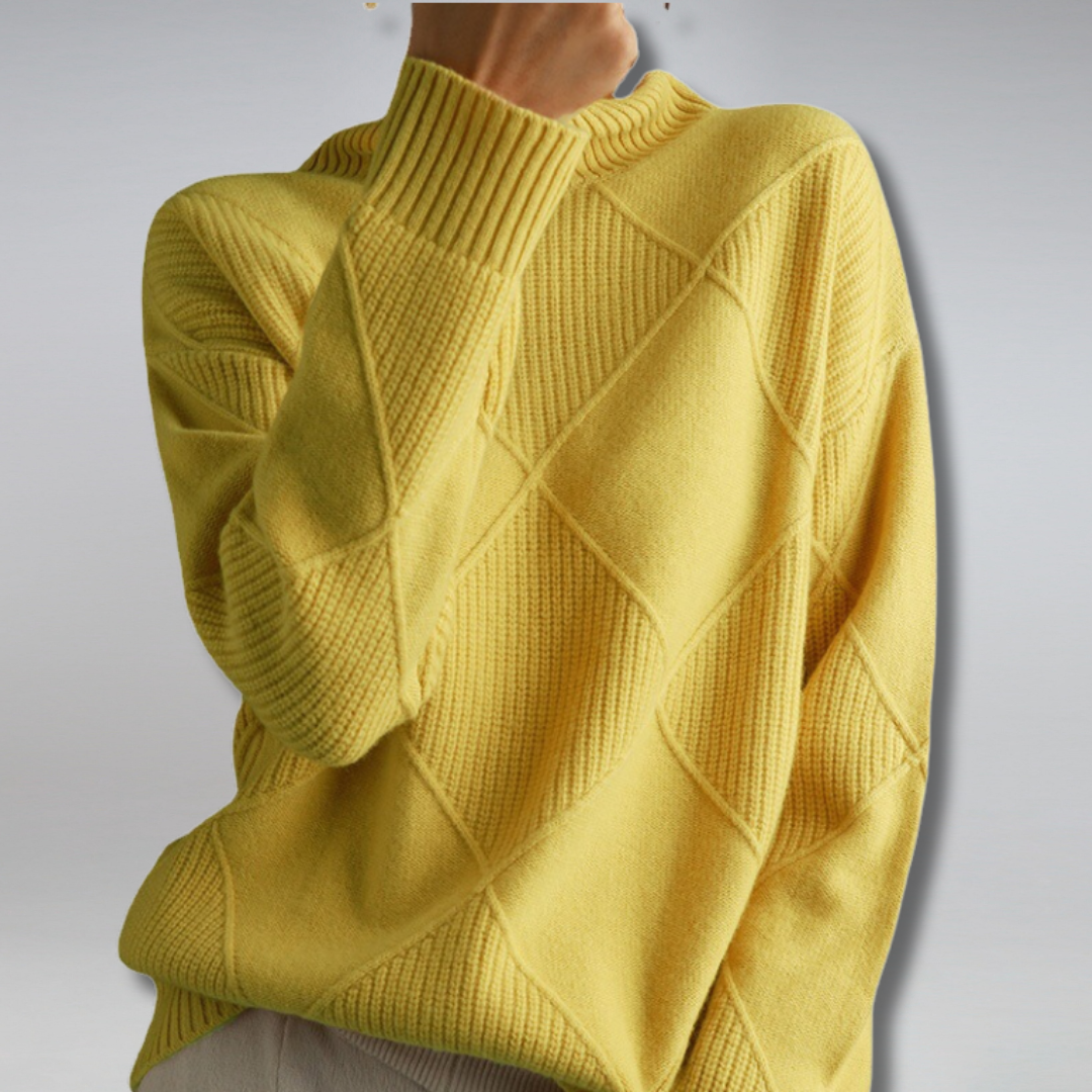 Adele Women Oversized Ribbed Turtleneck Jumper, colour: Yellow