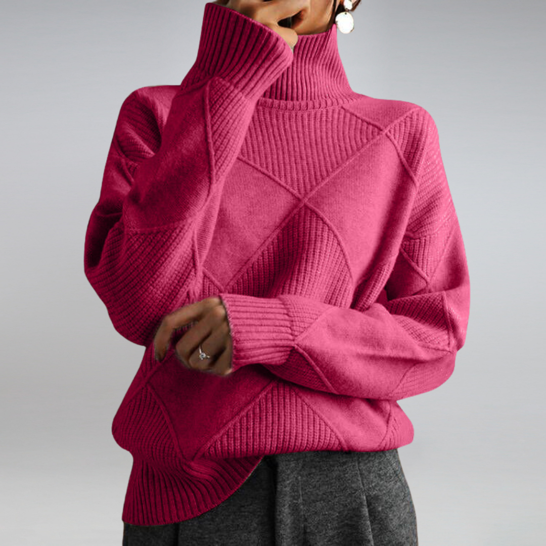 Adele Women Oversized Ribbed Turtleneck Jumper, colour: Pink