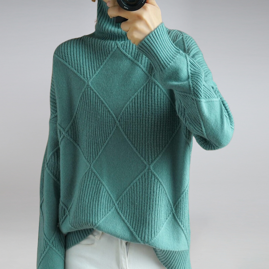 Adele Women Oversized Ribbed Turtleneck Jumper, colour: Turquoise