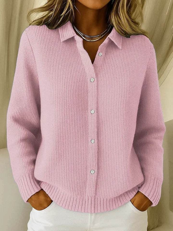 Annabel Women Collared Button Front Knit Cardigan, colour: Pink