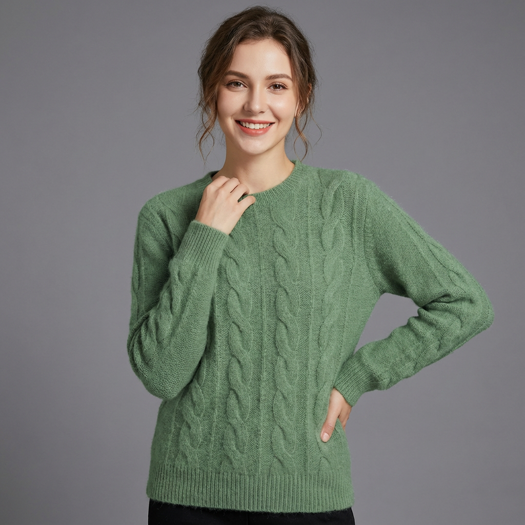 Florence Women Cable Knit Crew Neck Jumper, colour: Green