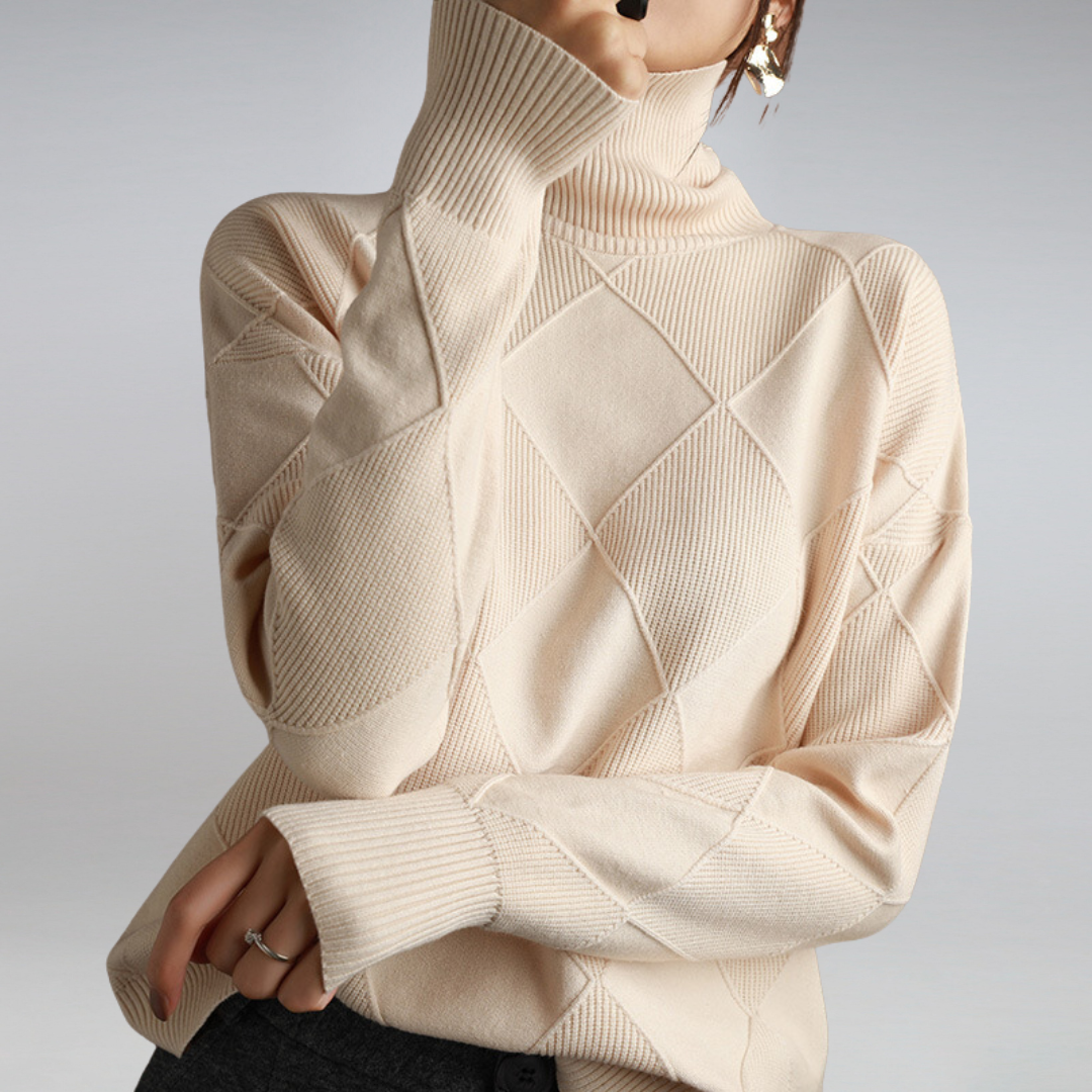 Adele Women Oversized Ribbed Turtleneck Jumper, colour: Beige