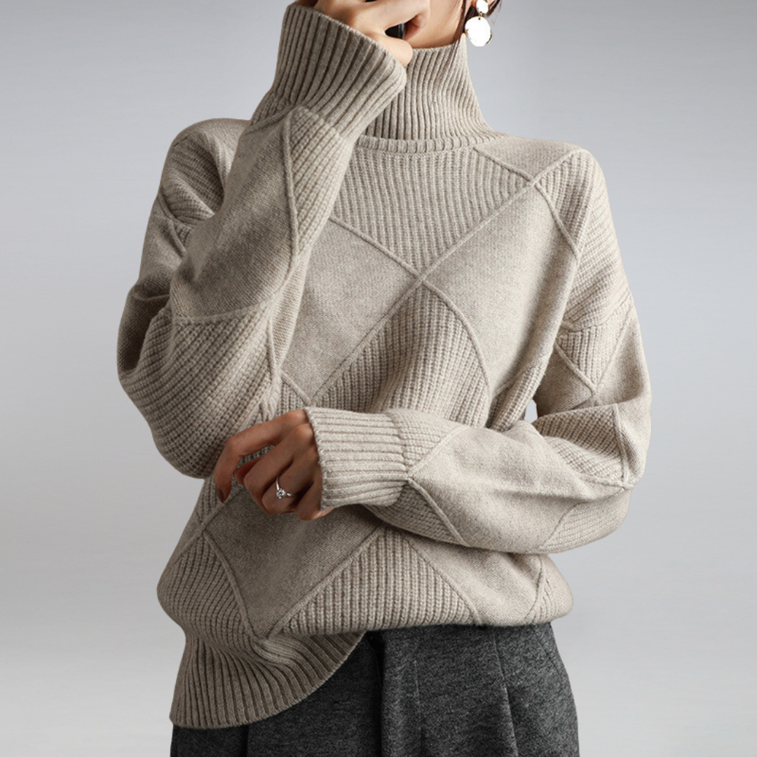 Adele Women Oversized Ribbed Turtleneck Jumper, colour: Grey
