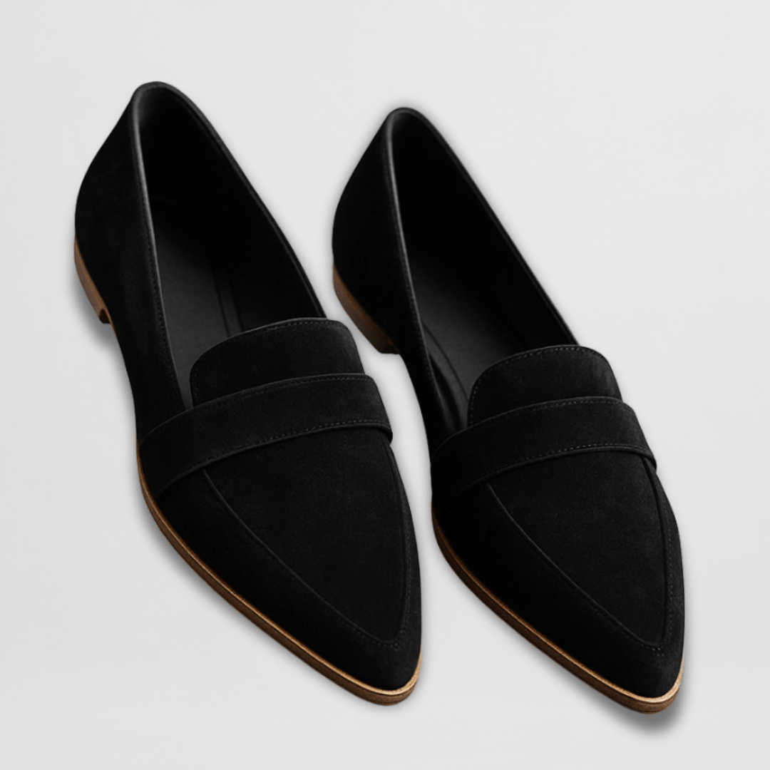 Helen Women Pointed Toe Suede Look Loafers, colour: Black