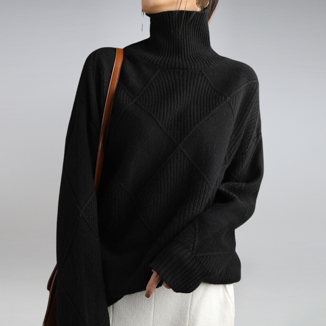 Adele Women Oversized Ribbed Turtleneck Jumper, colour: Black