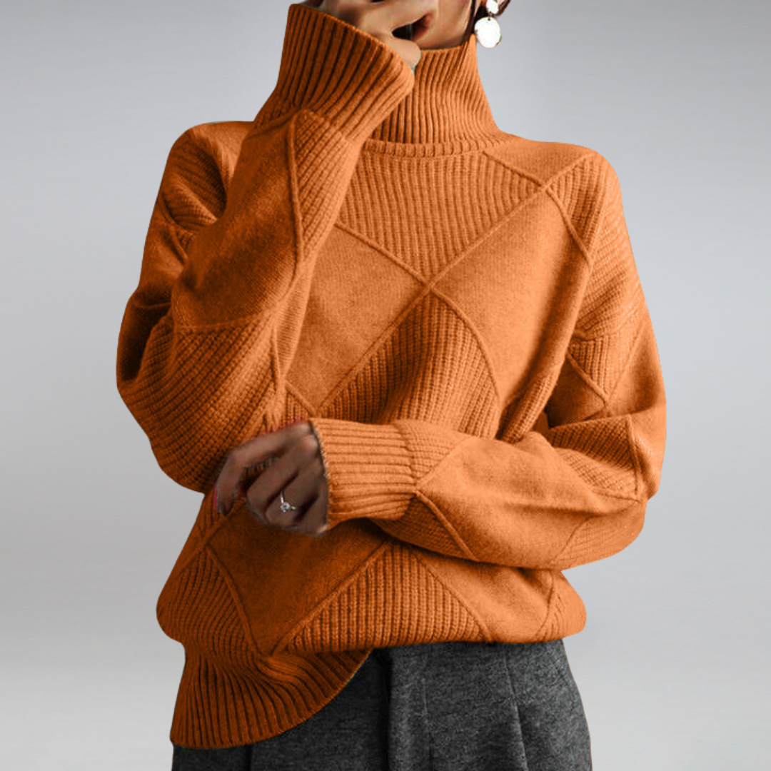 Adele Women Oversized Ribbed Turtleneck Jumper, colour: Orange