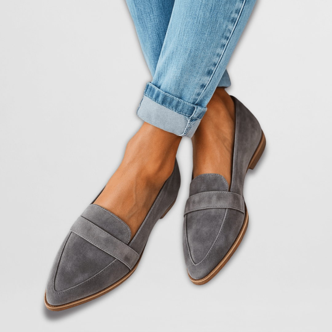 Helen Women Pointed Toe Suede Look Loafers, colour: Grey