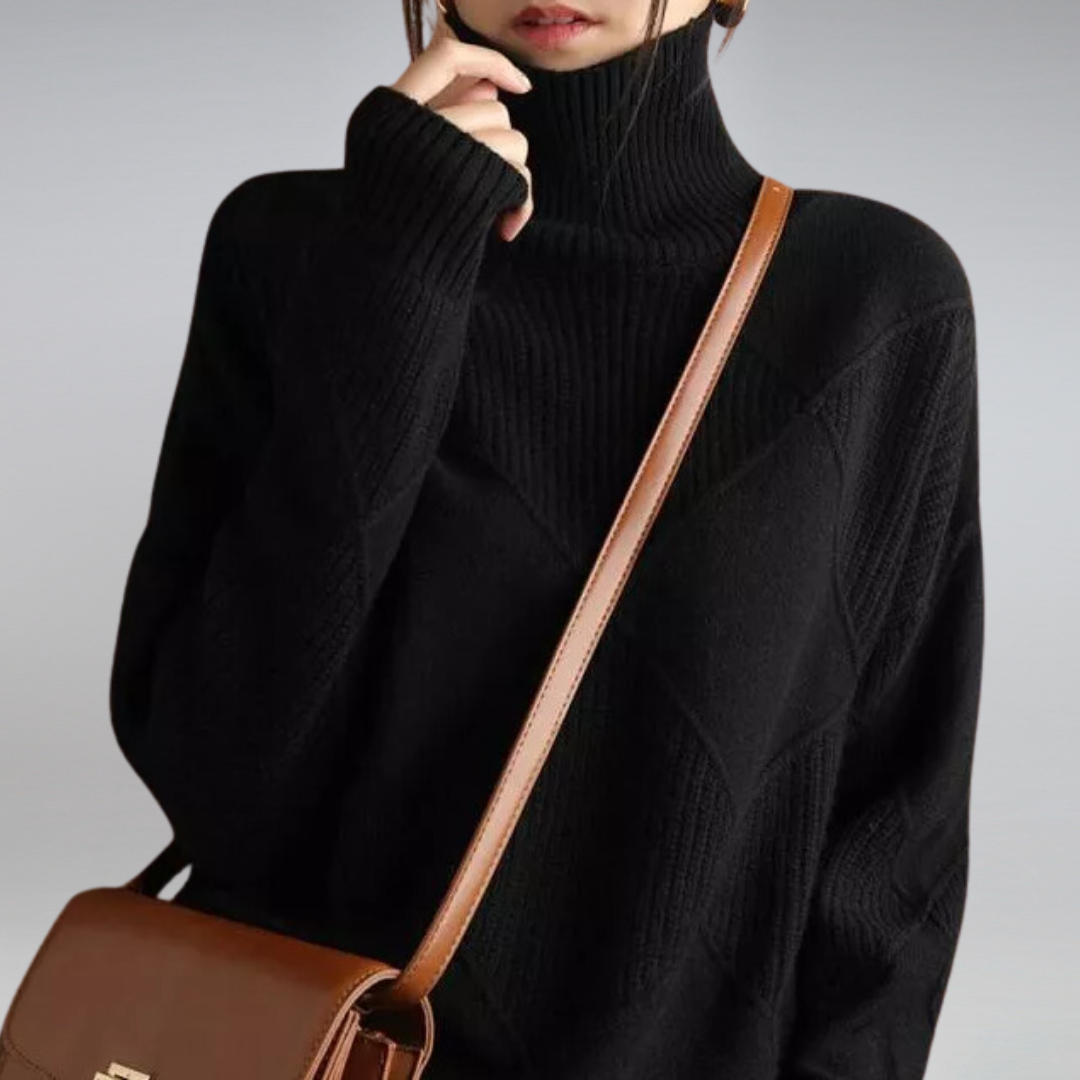 Adele Women Oversized Ribbed Turtleneck Jumper, colour: Black