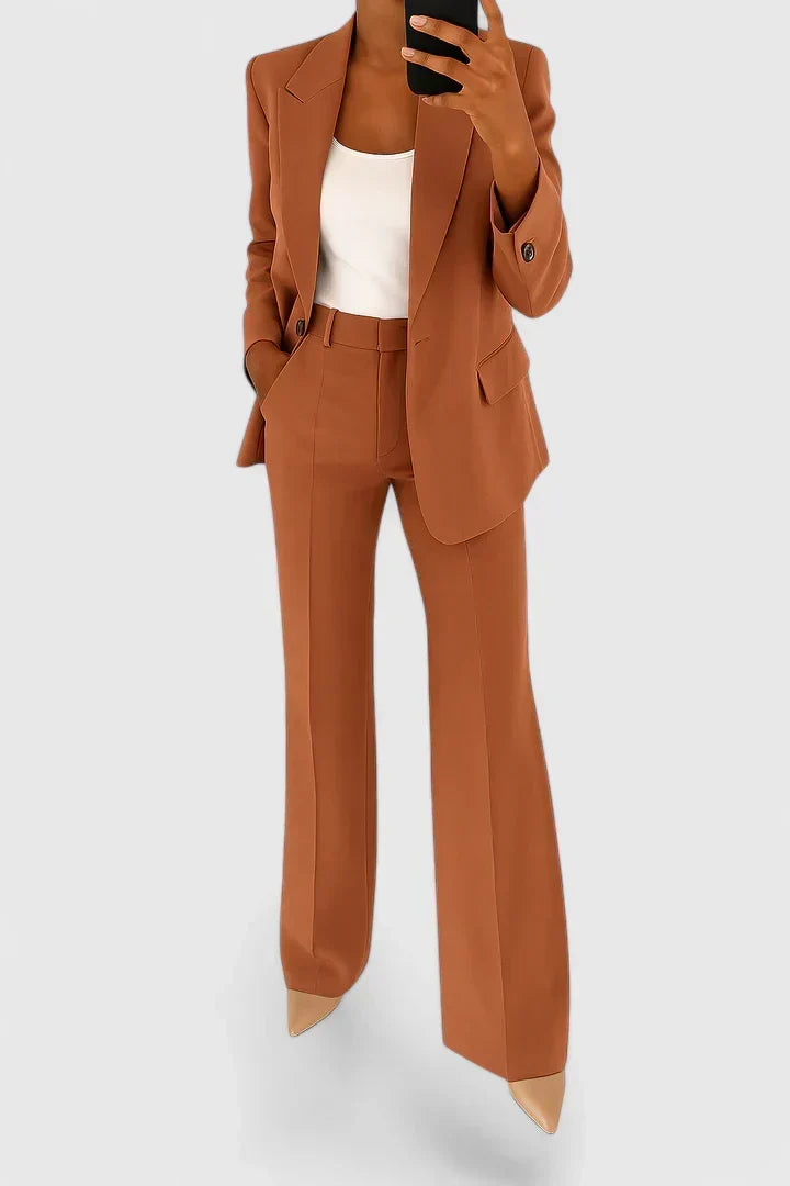 Abigail Women Two Piece Flared Pantsuit, colour: Brown