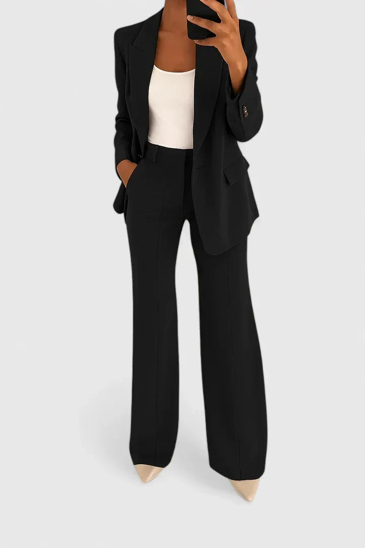 Abigail Women Two Piece Flared Pantsuit, colour: Black