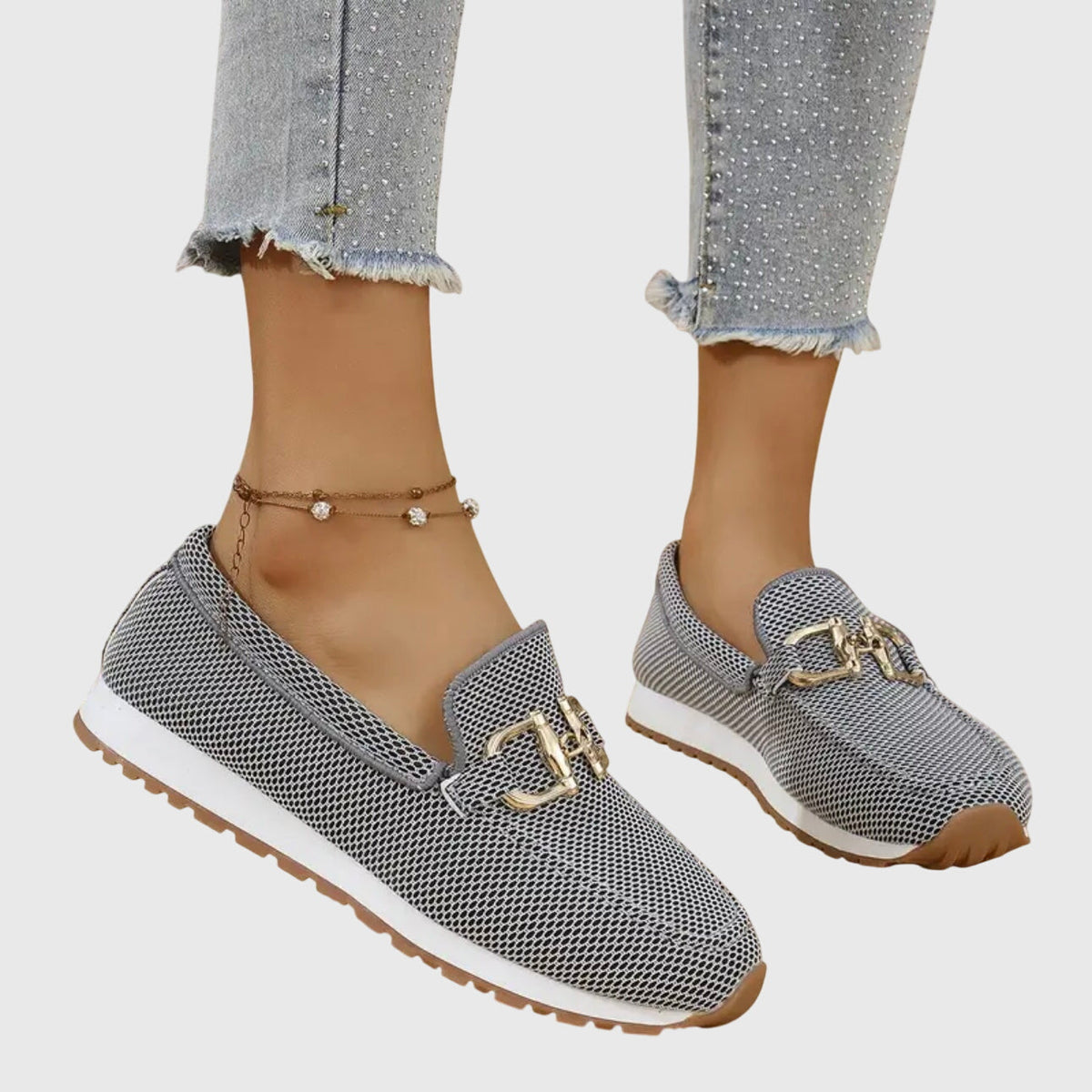 Alice Women Textured Buckle Slip On Loafers, colour: Grey
