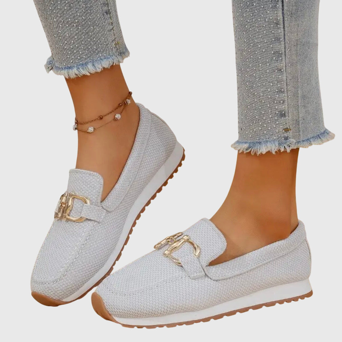 Alice Women Textured Buckle Slip On Loafers, colour: White