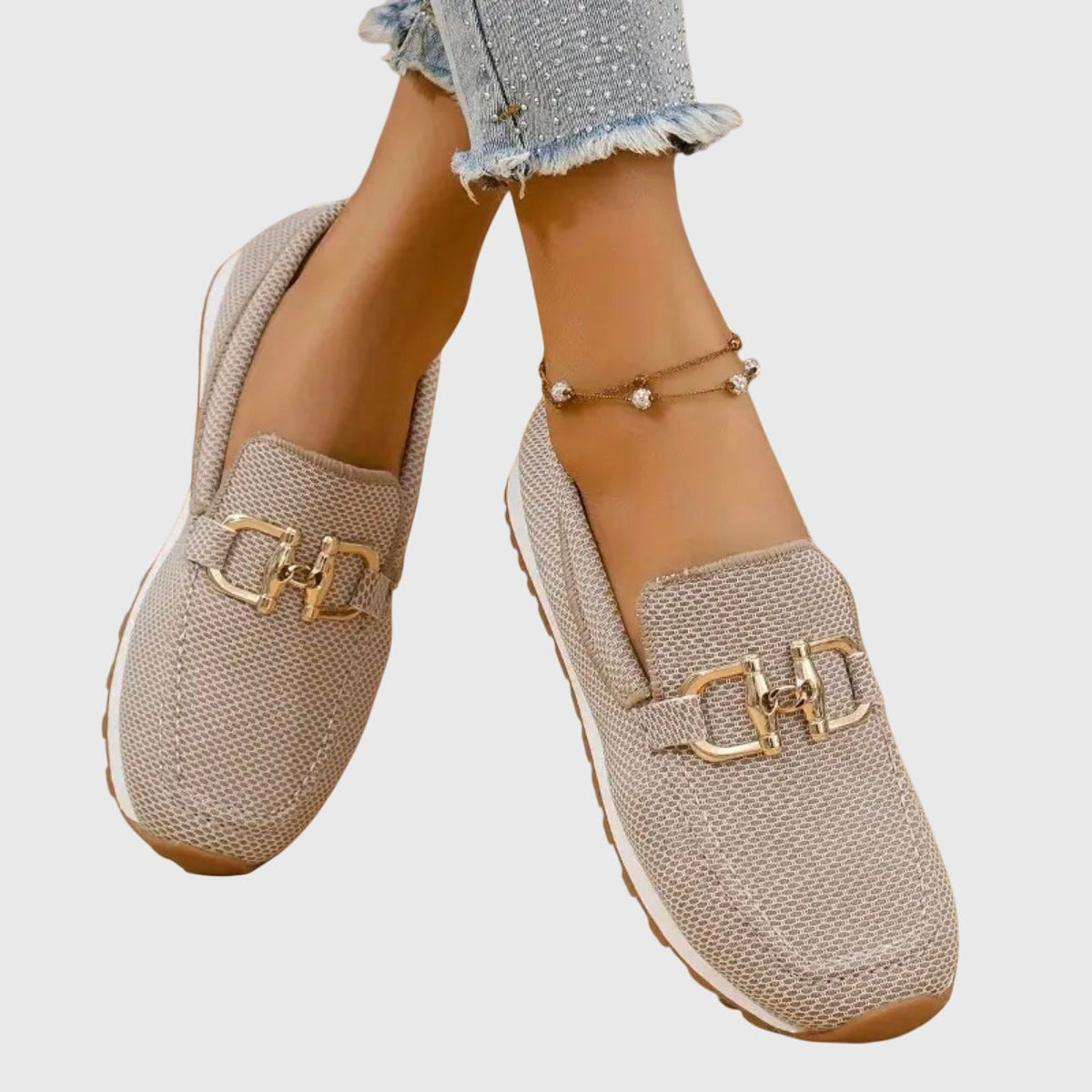 Alice Women Textured Buckle Slip On Loafers, colour: Beige