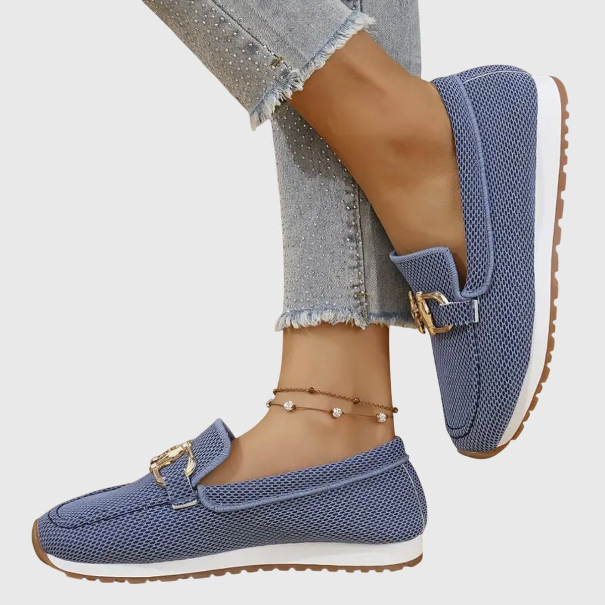 Alice Women Textured Buckle Slip On Loafers, colour: Blue
