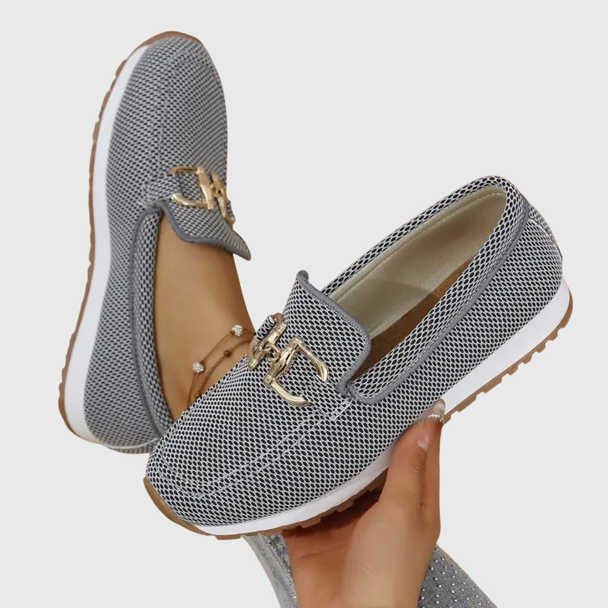 Alice Women Textured Buckle Slip On Loafers, colour: Grey