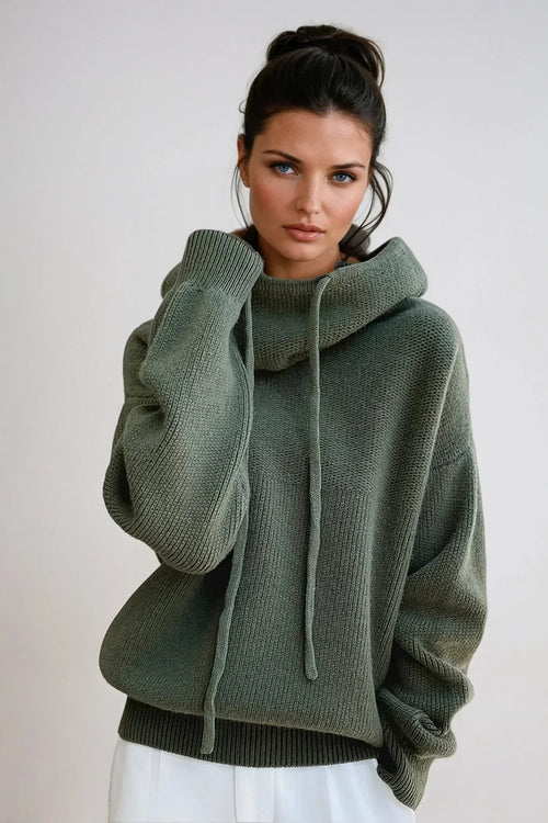 Esme Women Drawstring Cowl Neck Knit Jumper, colour: Green