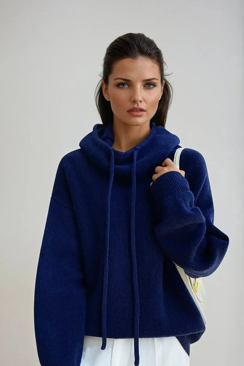 Esme Women Drawstring Cowl Neck Knit Jumper, colour: Marine Blue