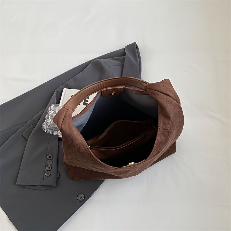 Beatrice Women Suede Shoulder Tote Bag, colour: Chestnut
