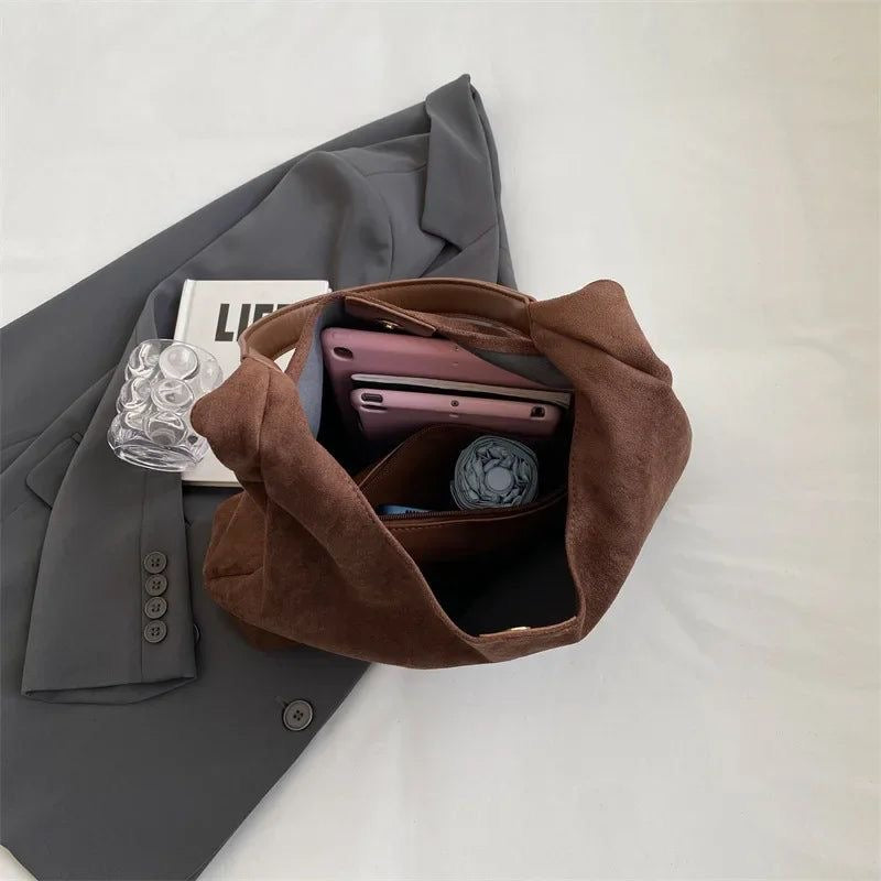 Beatrice Women Suede Shoulder Tote Bag, colour: Chestnut