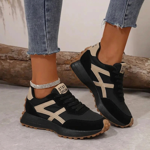 Isla Women Retro Lace Up Sneakers, colour: Black