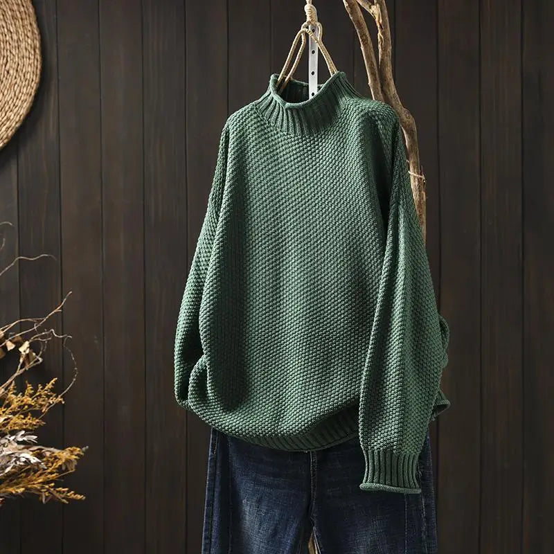 Matilda Women Oversized High Neck Knit Jumper, colour: Green