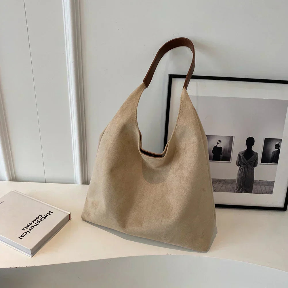 Beatrice Women Suede Shoulder Tote Bag, colour: Light brown