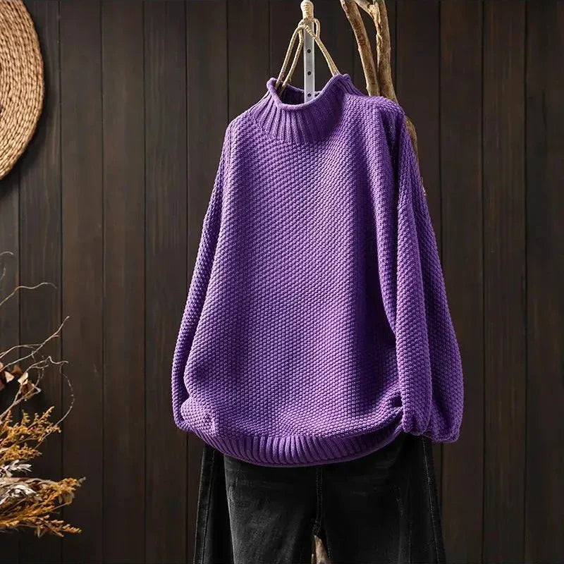 Matilda Women Oversized High Neck Knit Jumper, colour: Purple