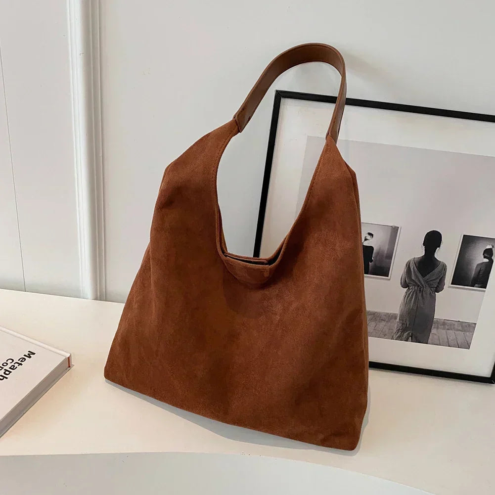 Beatrice Women Suede Shoulder Tote Bag, colour: Chestnut