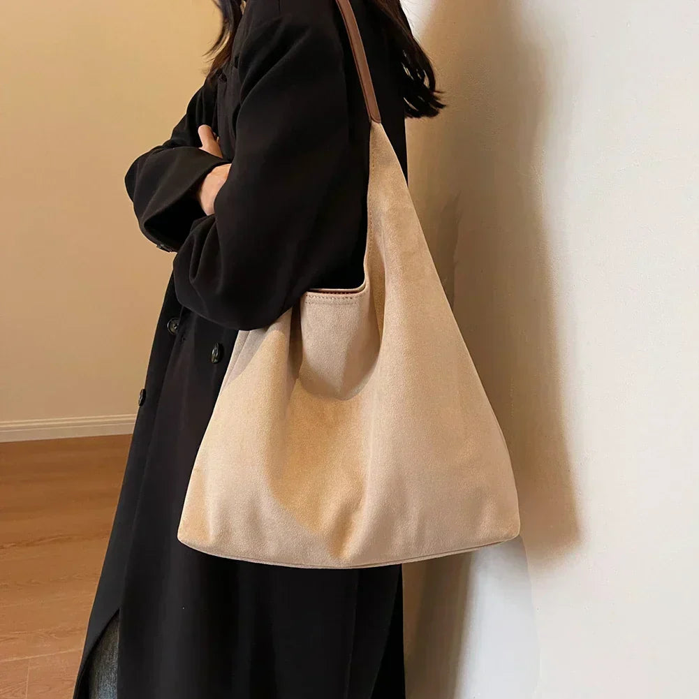 Beatrice Women Suede Shoulder Tote Bag, colour: Light brown