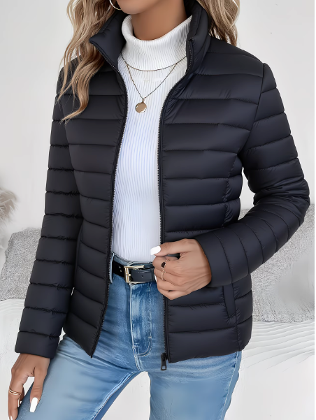 Bridget Women Stand Collar Quilted Zip Jacket, colour: Black