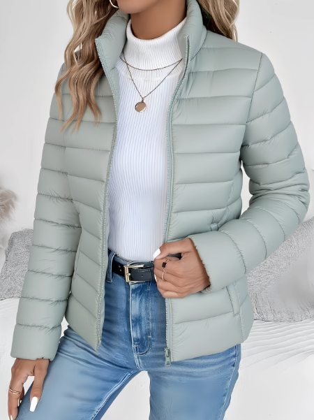 Bridget Women Stand Collar Quilted Zip Jacket, colour: Green
