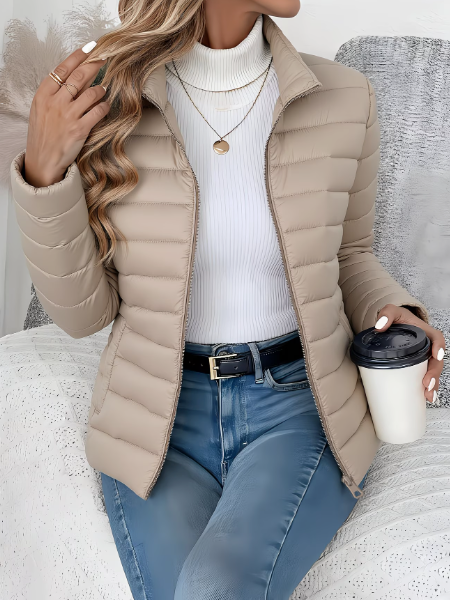 Bridget Women Stand Collar Quilted Zip Jacket, colour: Beige