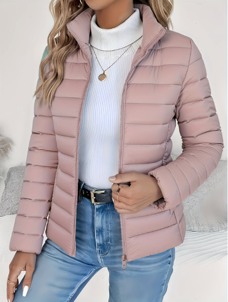 Bridget Women Stand Collar Quilted Zip Jacket, colour: Pink
