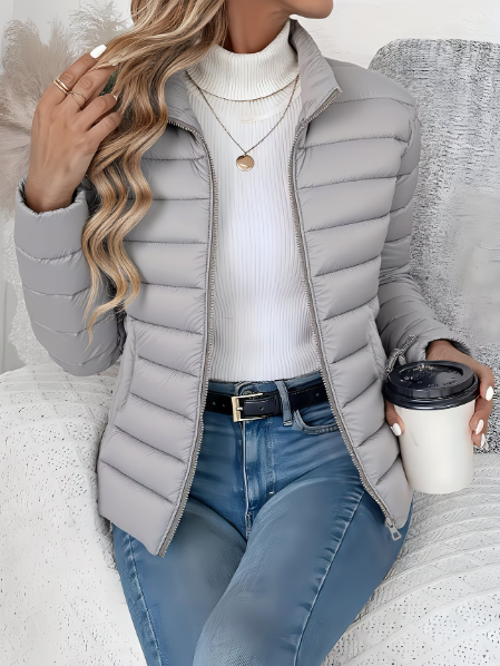 Bridget Women Stand Collar Quilted Zip Jacket, colour: Grey
