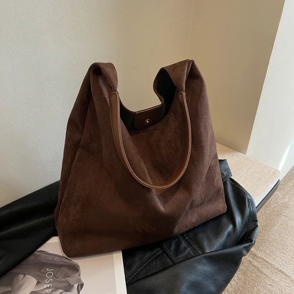 Beatrice Women Suede Shoulder Tote Bag, colour: Brown