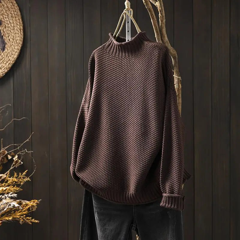 Matilda Women Oversized High Neck Knit Jumper, colour: Brown