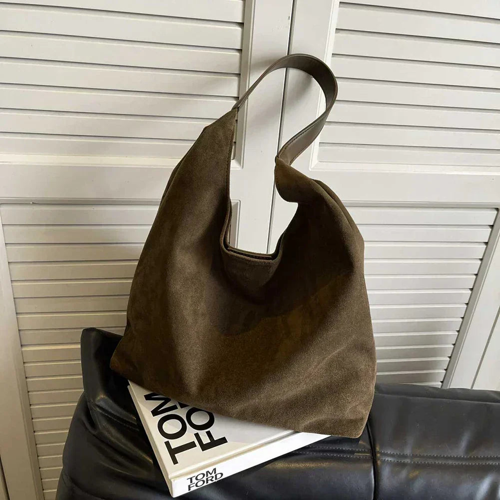 Beatrice Women Suede Shoulder Tote Bag, colour: Green