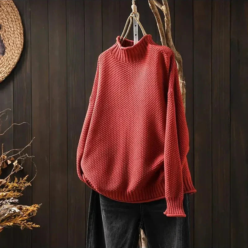 Matilda Women Oversized High Neck Knit Jumper, colour: Red