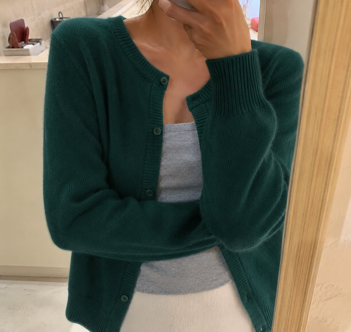 Rosie Women Fluffy Knit Crew Neck Cardigan, colour: Dark Green