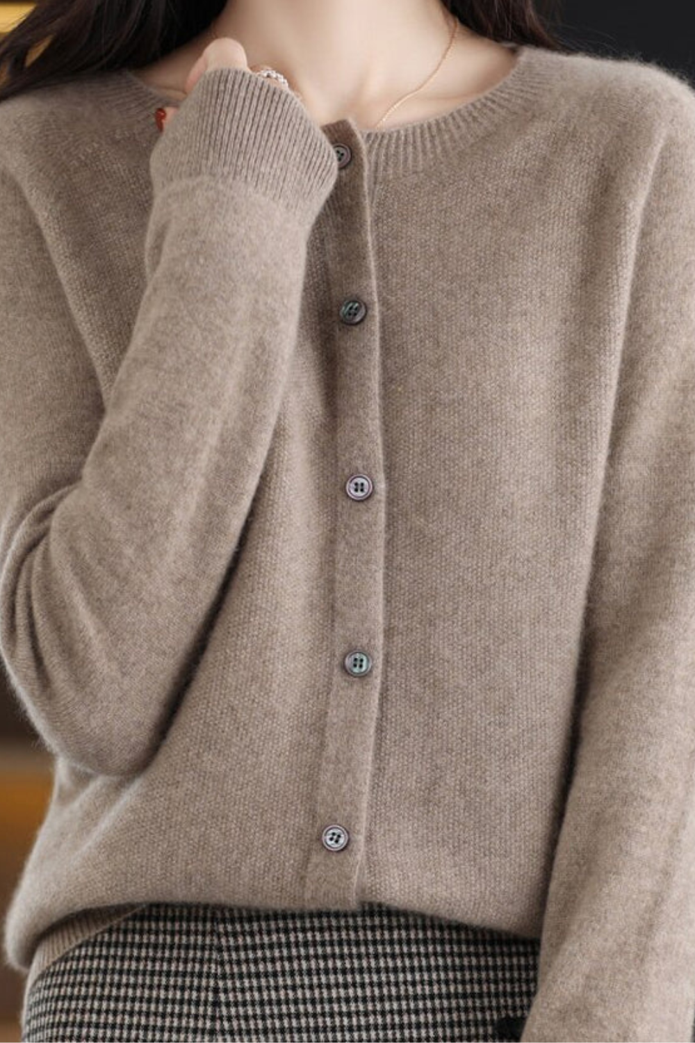 Ella Women Fine Knit Raglan Sleeve Cardigan, colour: Brown
