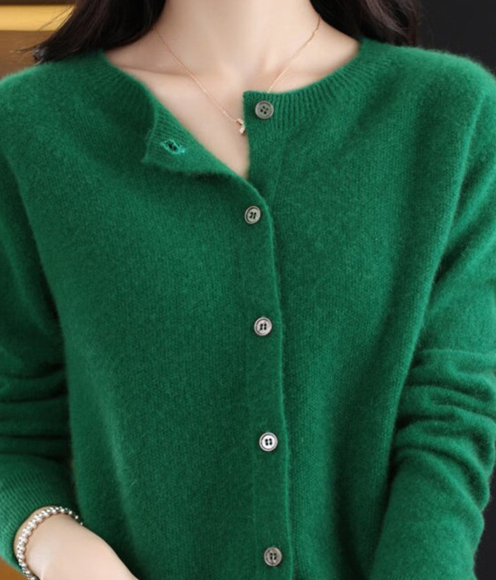 Ella Women Fine Knit Raglan Sleeve Cardigan, colour: Green
