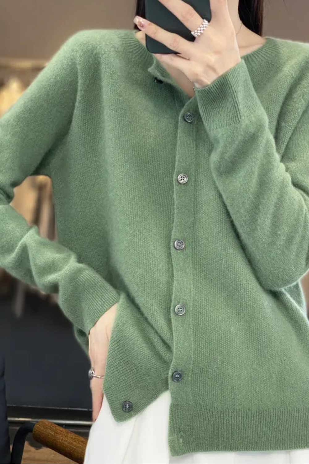 Ella Women Fine Knit Raglan Sleeve Cardigan, colour: Light Green