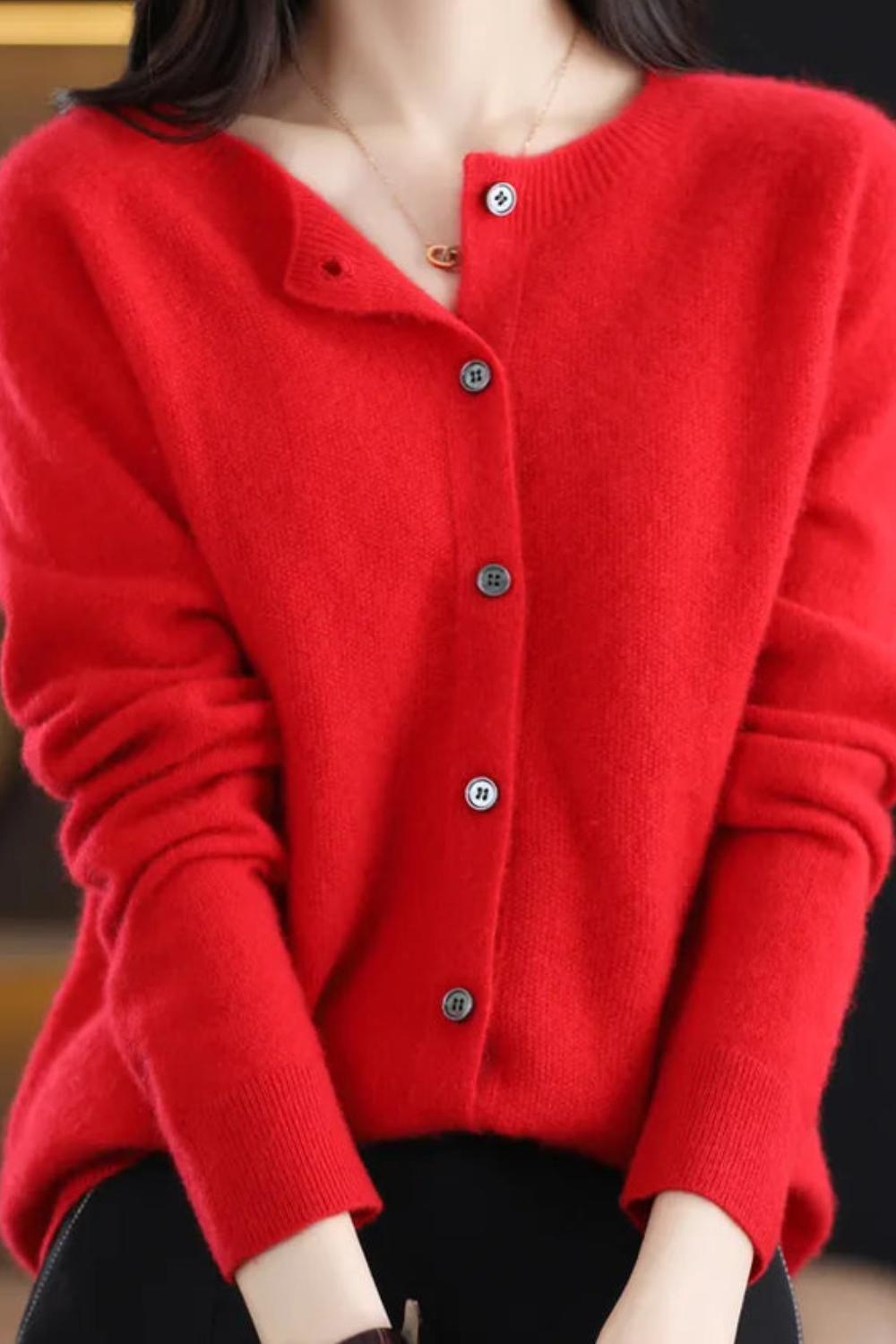 Ella Women Fine Knit Raglan Sleeve Cardigan, colour: Red