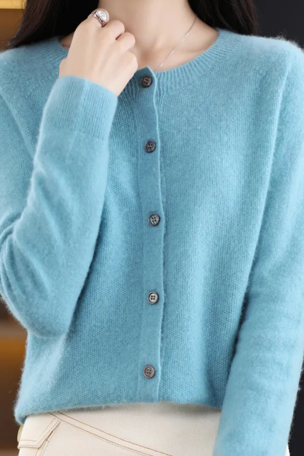 Ella Women Fine Knit Raglan Sleeve Cardigan, colour: Light Blue