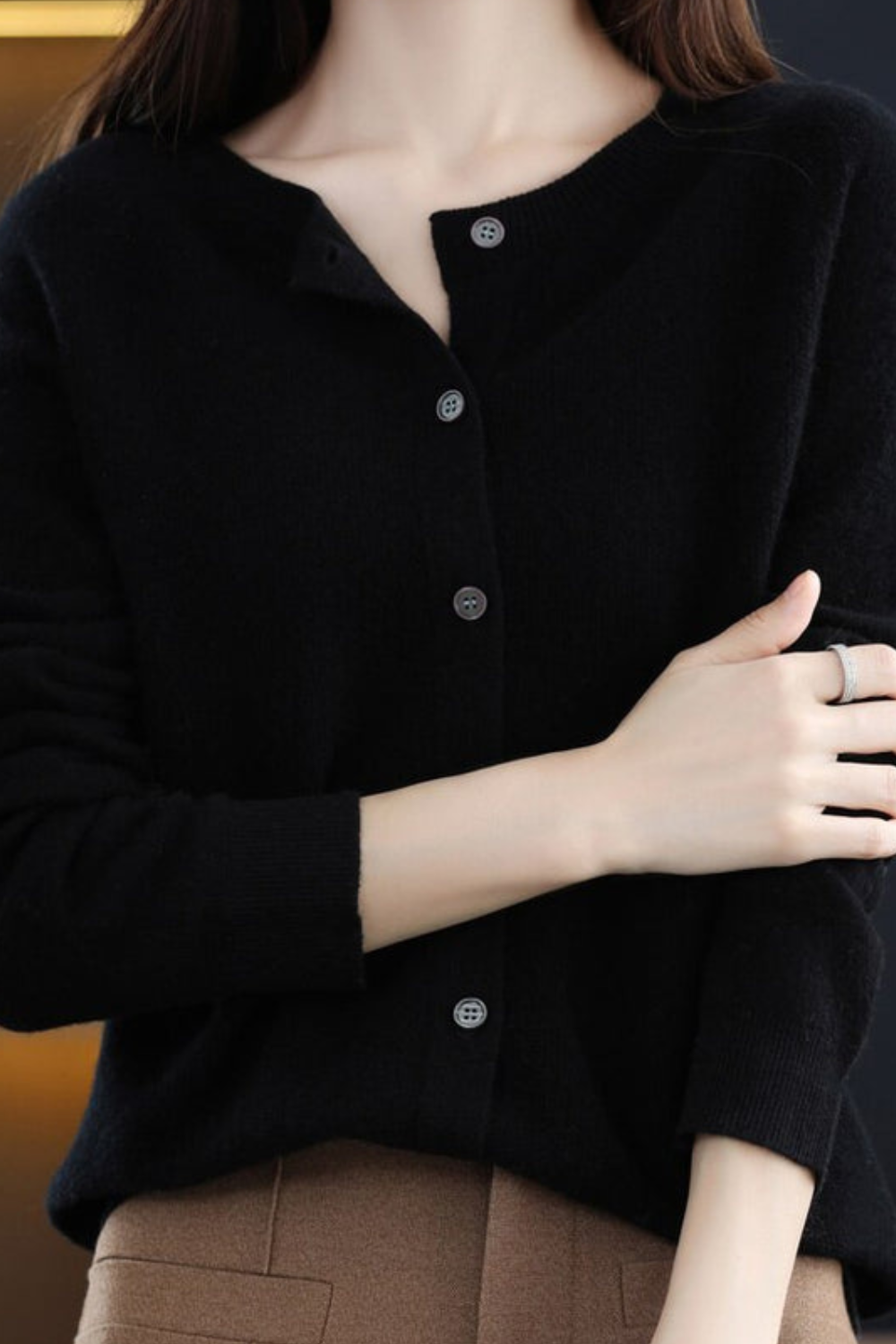 Ella Women Fine Knit Raglan Sleeve Cardigan, colour: Black
