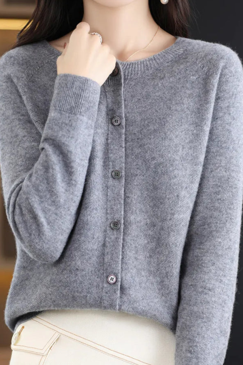 Ella Women Fine Knit Raglan Sleeve Cardigan, colour: Light Grey